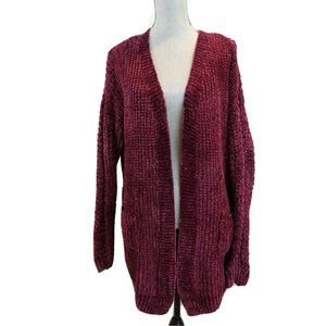 Love Tree Women's Duster Cardigan Size Large Purple Chenille Knit Pockets